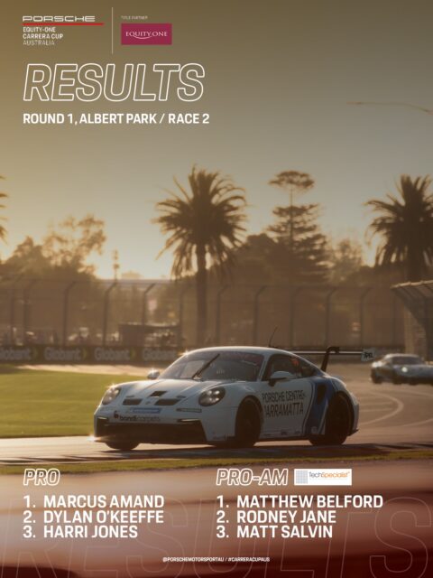 Albert Park delivered the perfect golden hour backdrop as Marcus Amand claimed victory. While Matthew Belford secures his second Pro-Am victory of the weekend.

Final race tomorrow at 6:40pm — live on Fox & Kayo.

#CarreraCupAus #AusGP