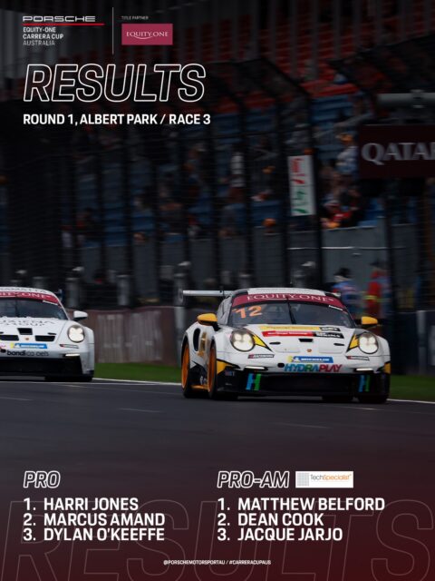 Harri Jones charges through to take the final race of the round, while Pro-Am’s Matthew Belford completes a clean sweep at Albert Park.

#CarreraCupAus #AusGP