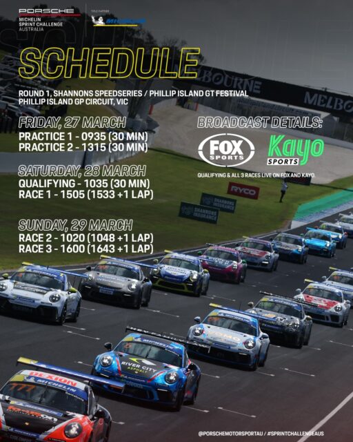 The key times for Phillip Island's Michelin Sprint Challenge opener this weekend. 

#SprintChallengeAus