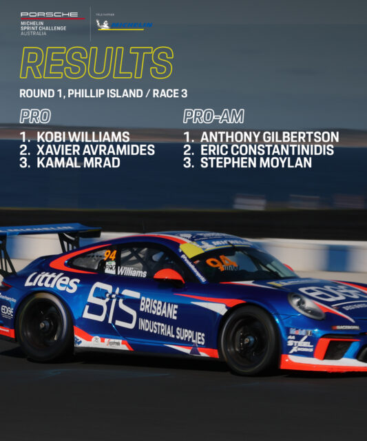 💥A race that had it all. Heartbreak for Daniel Quimby with a puncture with a lap to go, but it was delight for Kobi Williams - who passed for the lead at the same point to take his first Porsche win in the Jim Richards enduro. 

Gilbertson sweeps the Pro-Am round, while Hunter Robb hangs on to claim the Pro overall despite contact at turn one while leading. 

That one, was wild... 

#S