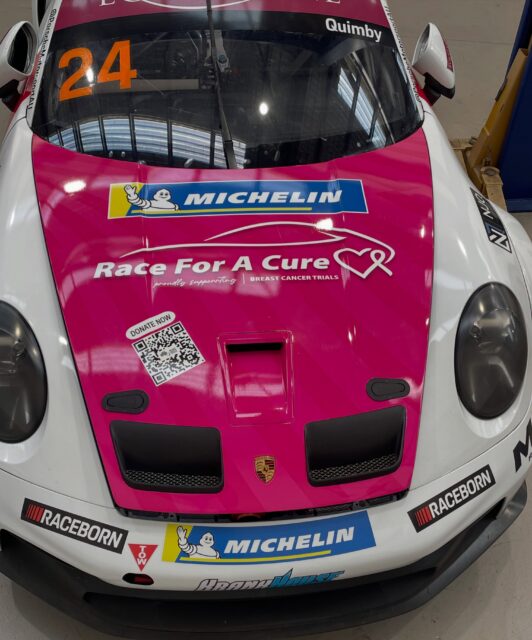 A touching new livery this weekend for @danielquimbyracing 👏🏼
He’s supporting Race For A Cure and Breast Cancer Trials with his bonnet turning pink for the rest of the season.
The initiative was created by the Kavich family, and since its establishment in 2017, has raised more than $300,000 for Breast Cancer Trails.
Anyone at Queensland Raceway this weekend can scan the QR code that’s on the bonnet and donate directly to Race For A Cure.