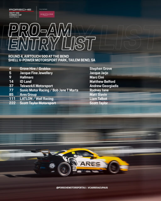 The battle is heating up in the race for Pro-Am glory in this years Porsche @equityoneau Carrera Cup Australia championship, with 9 drivers looking to take out class honours this weekend at The Bend.

On track action kicks off on Friday!

#CarreraCupAus #porschemotorsport
