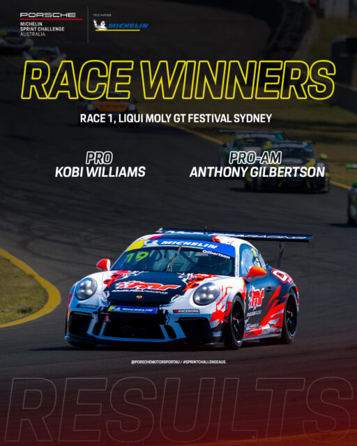 Kobi Williams & Anthony Gilbertson are your Race 1 Winners in Porsche Michelin Sprint Challenge today at Sydney Motorsport Park
All eyes now turn towards Races 2 and 3 tomorrow!
#sprintchallengeaus #porschemotorsport #SpeedSeriesAus