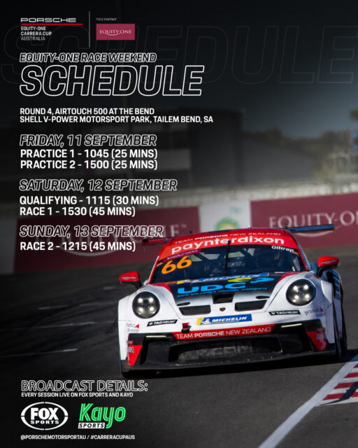The @equityoneau Race Weekend Schedule for Round 4 is in!
Don't miss a minute of the action all weekend, with every session live on @foxsportsaus 506 & @kayosports
#CarreraCupAus #porschemotorsport #RepcoSC