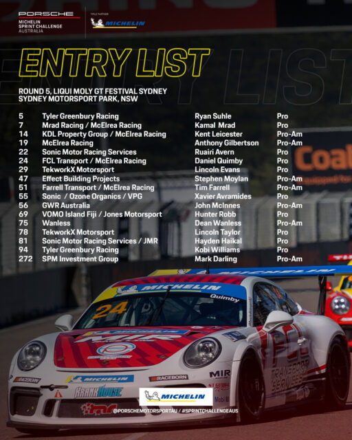 A field of 17 drivers will take to Sydney Motorsport Park for Round 5 of Porsche Michelin Sprint Challenge this weekend.
The battle for the Pro Championship will be one to watch, with @kobiwilliams94, @hunter_robb_motorsport & @lincoln.taylor78 separated by just 54 points.
#porschemotorsport #sprintchallengeaus