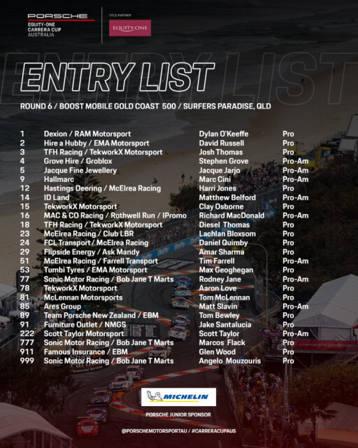 The entries are in!
Round 6 of Porsche @equityoneau Carrera Cup Australia starts on Friday, with 2 practice sessions.
#CarreraCupAus #porschemotorsport #RepcoSC