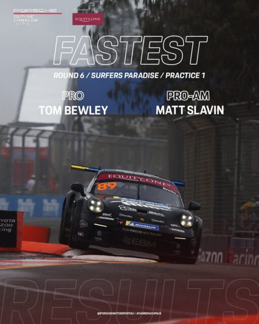 Results from Practice 1 are in with @tombewley07 going fastest with a 1:17.6216. Damp conditions, Practice 2 at 14:45 AEST.

#carreracupaus #porschemotorsportau